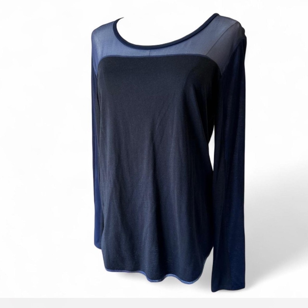 SANDRO PARIS Sheer Long-sleeve Navy Blue Black Silk Cotton Based Blouse Size 8